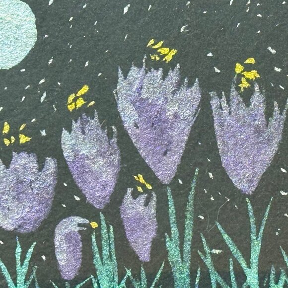 Art Watercolor Magnet Purple Crocus Flowers Handmade - Picture 2 of 3